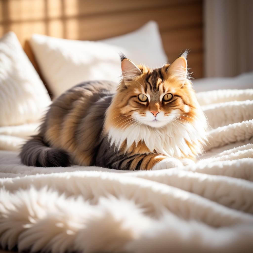 Cozy Cat on a Plush Bed