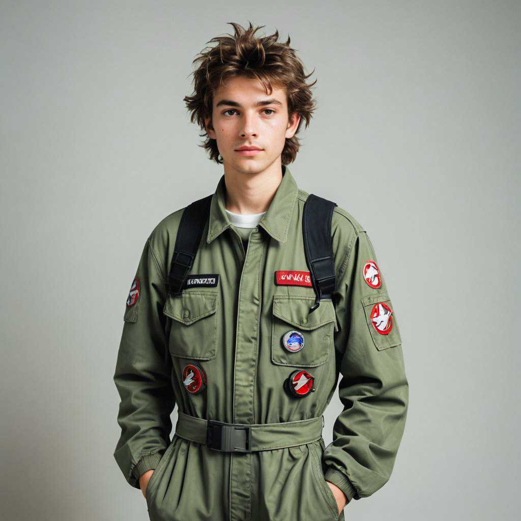 Teenage Boy in Ghostbusters Jumpsuit