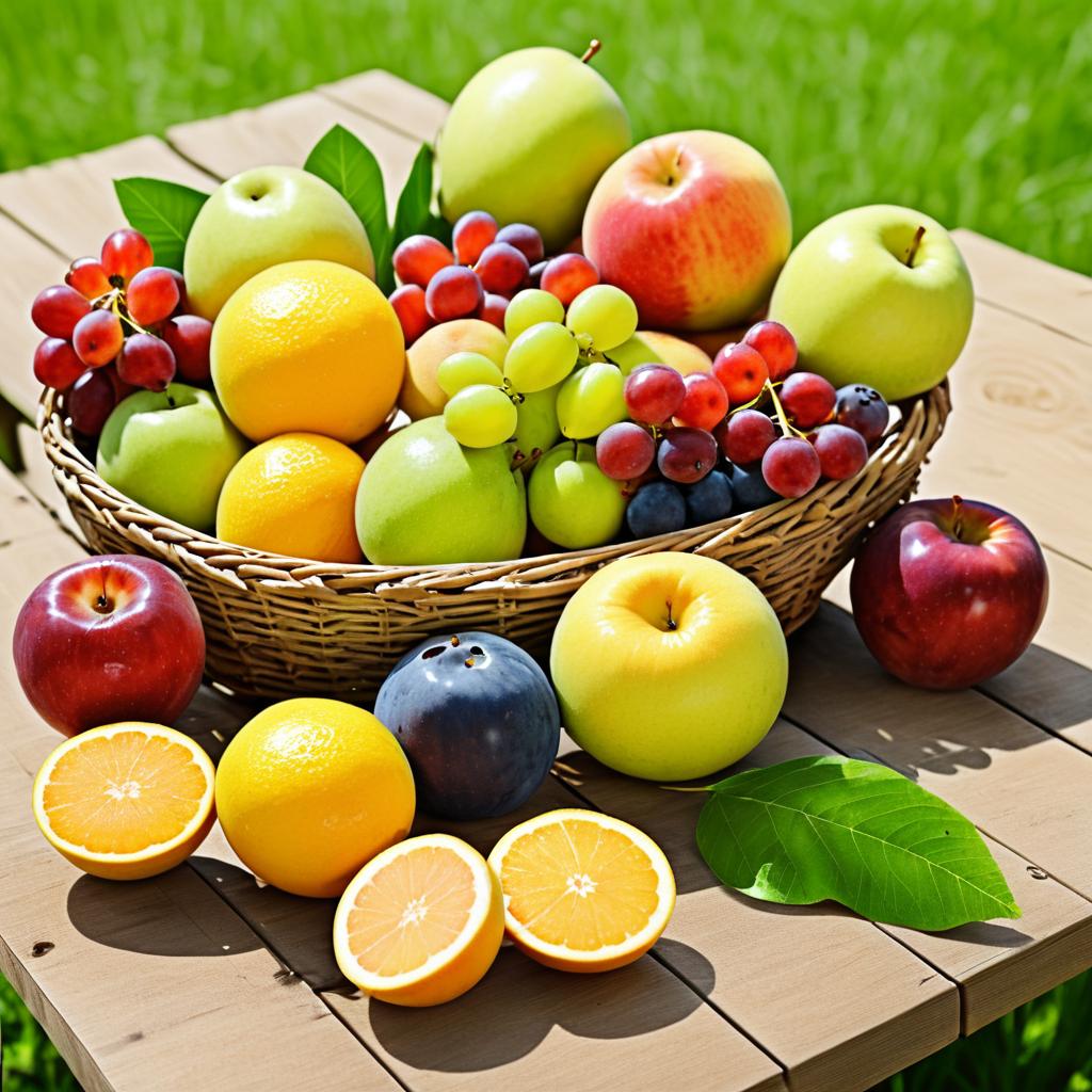 Ripe Fruits on Rustic Picnic Table