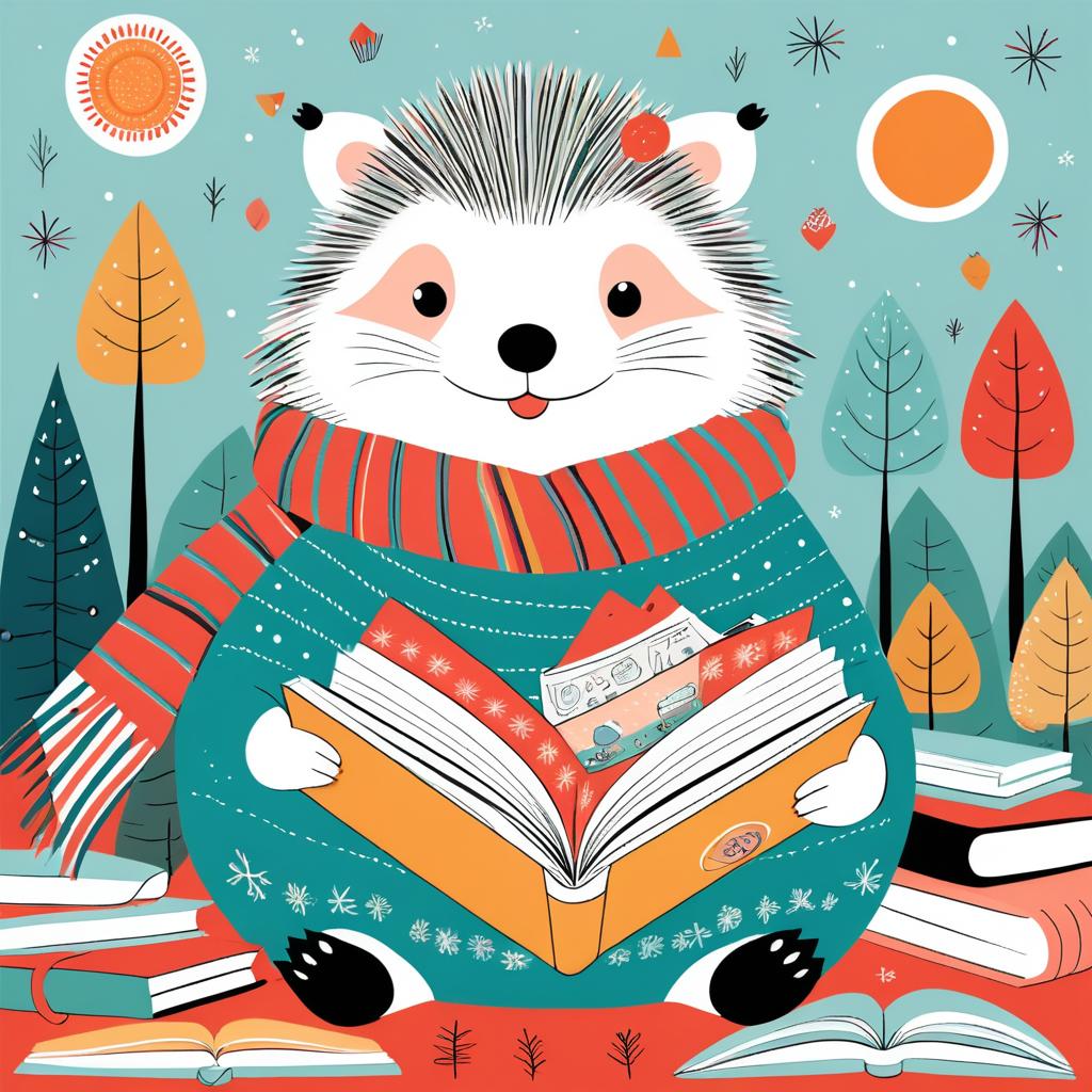 Whimsical Hedgehog Reading in Style