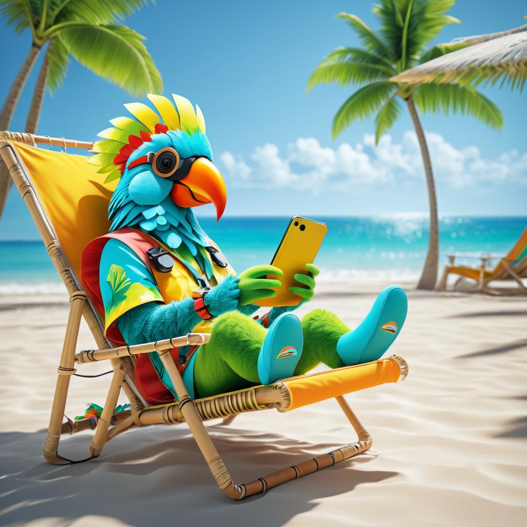 Charming Parrot in Virtual Beach Paradise