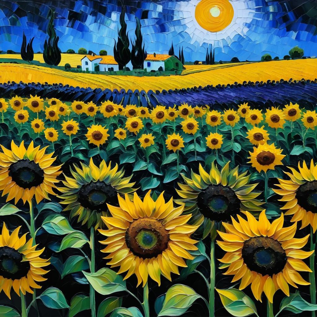 Van Gogh Style Black Sunflowers Artwork