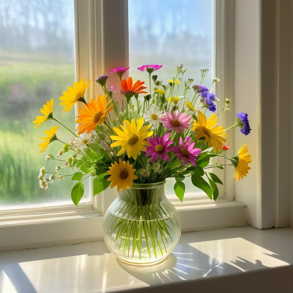 Vintage Wildflower Bouquet on Windowsill