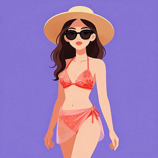 Stylish Woman in Coral Swimsuit