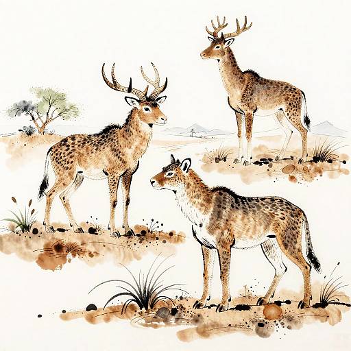 Ink Wash Desert Wildlife Sketch