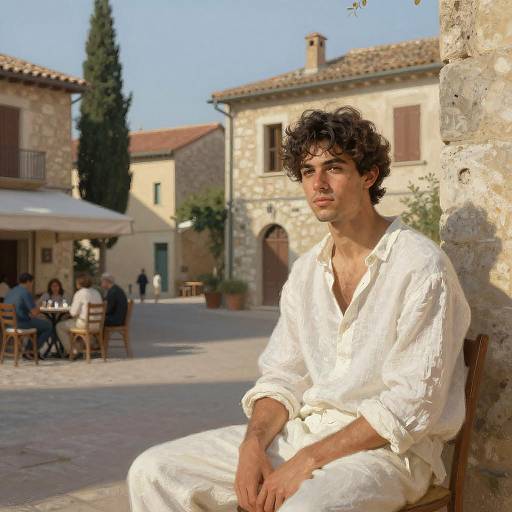 Young Man in European Village Square