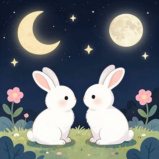 Whimsical Nighttime Rabbit Illustration