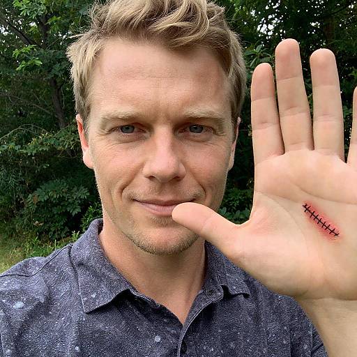 Casual Outdoor Portrait with Stitched Wound