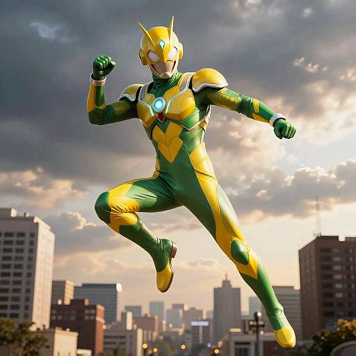 Green and Yellow Armored Superhero