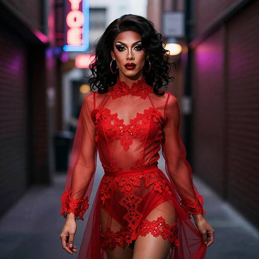 Neon-Lit Alley Drag Queen Portrait