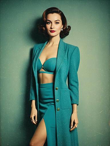 Elegant Woman in Teal Modern Chic Outfit
