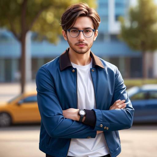 Young Man in Blue Jacket with Glasses