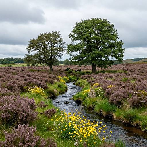Serene Heathland Landscape with Stream
