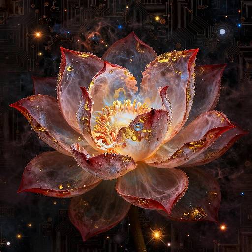 Nebula Lotus: Crimson Gold Cosmic Bloom