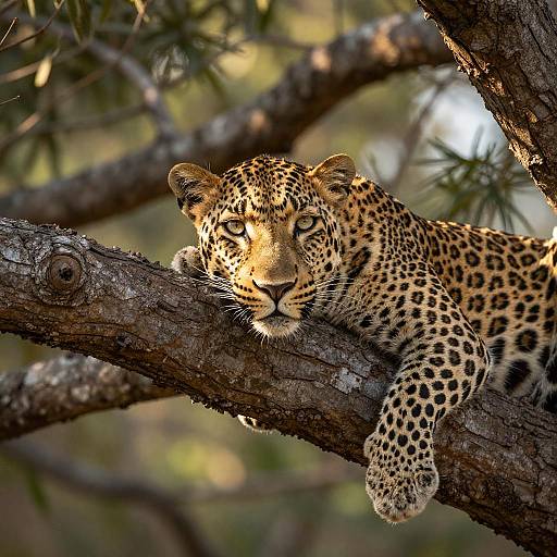 Leopard Relaxing on a Tree Branch