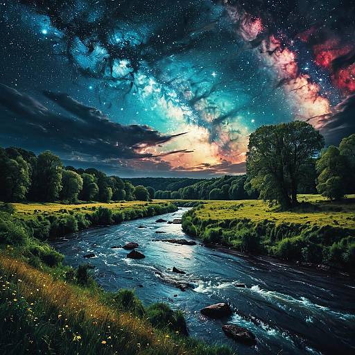 Galactic River Landscape with Vibrant Colors