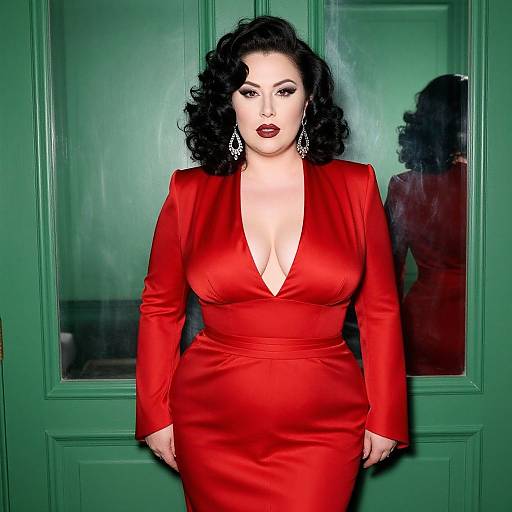 Glamorous Curvy Woman in Red Gown