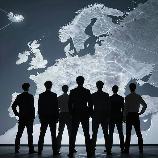 Dramatic Silhouette of Men Before Map