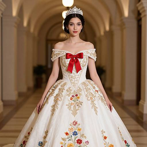 Elegant Woman in Embroidered Ball Gown