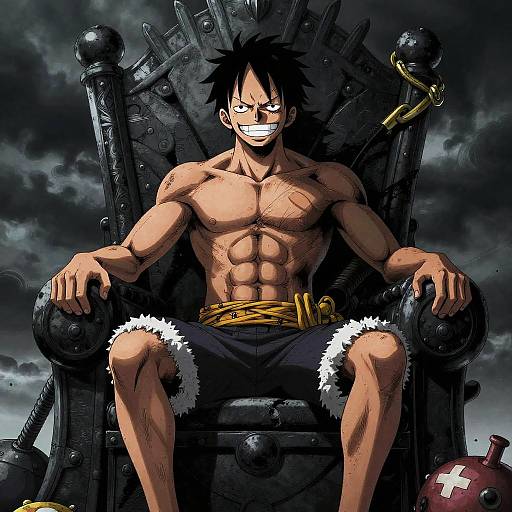 Black Luffy Sitting on Pirate Throne