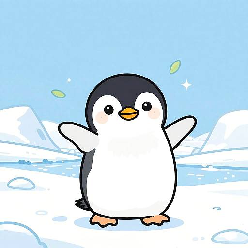 Playful Baby Penguin Line Art