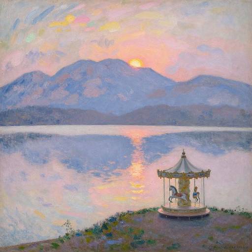 Impressionist Lake Dusk with Carousel