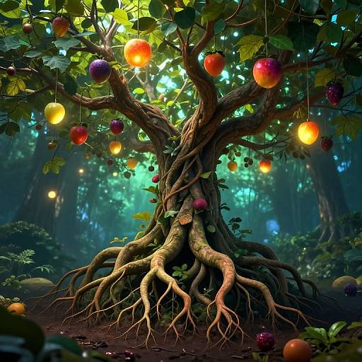 Surreal Inverted Nature with Glowing Fruit