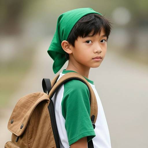 Asian Boy with Green Headscarf