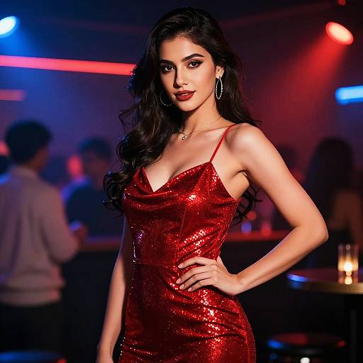 Confident Woman in Vibrant Nightclub