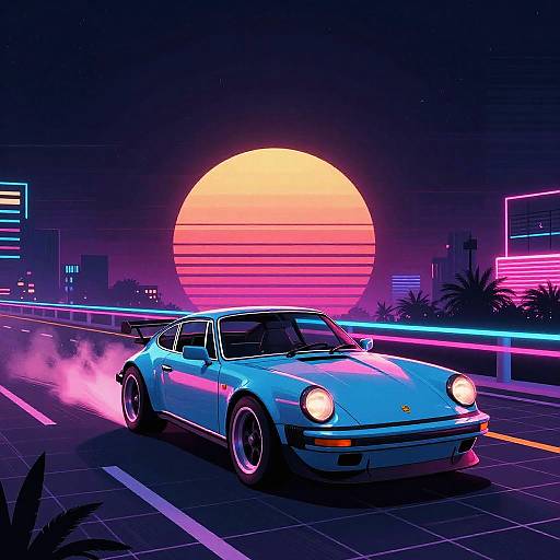 Retro Synthwave Night Drive Scene
