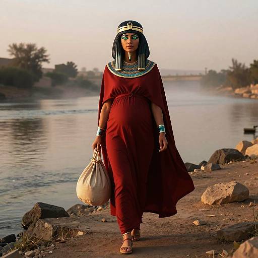Pregnant Egyptian Priestess by River