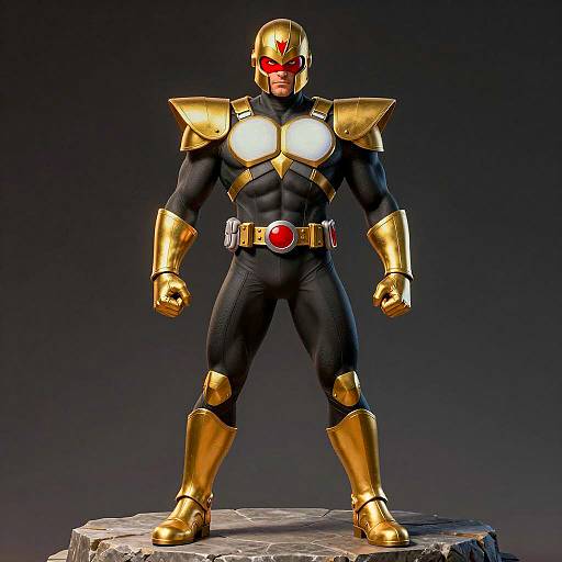 Muscular Male Superhero in Gold and Black Costume