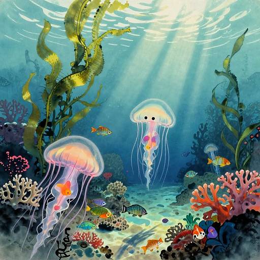 Bioluminescent Underwater Japanese Inkscape