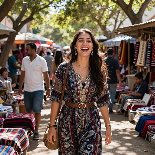 Joyful Woman in Vibrant Market