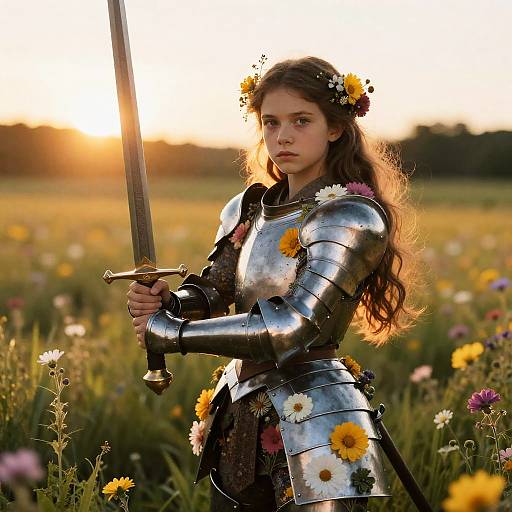 Sunlit Young Warrior in Flower Armor