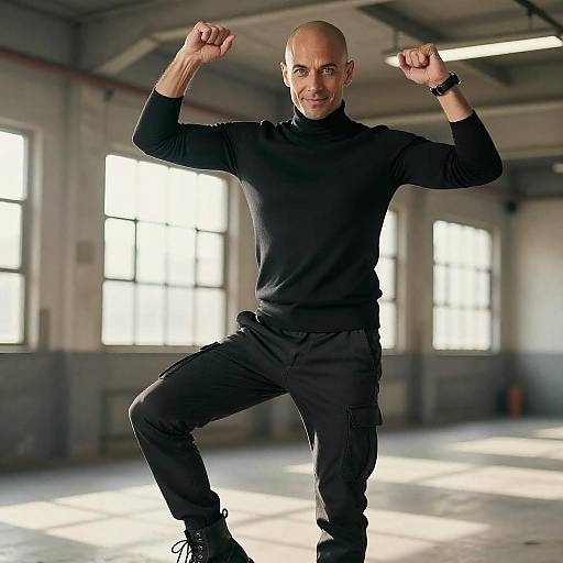 Confident Bald Man in Industrial Portrait