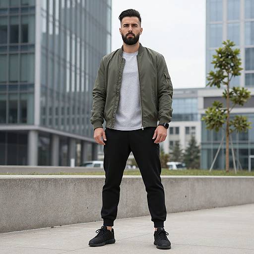 Confident Bearded Man in Urban Setting