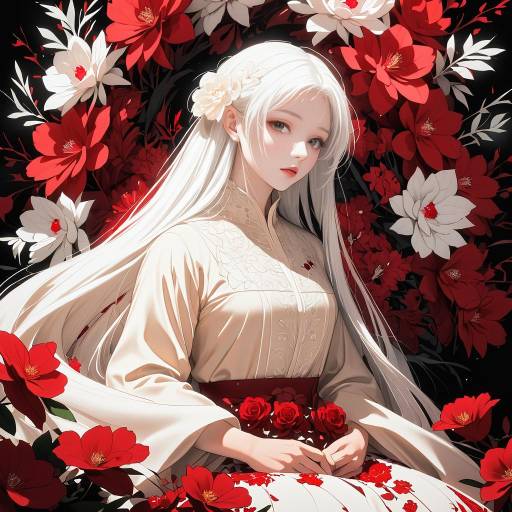 Serene Anime Woman in Floral Elegance