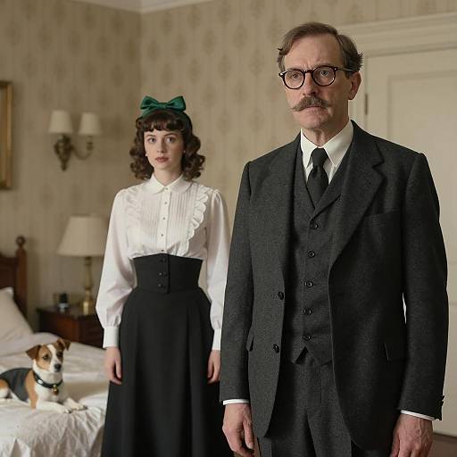 Vintage Portrait of Man and Woman in Classic Interior