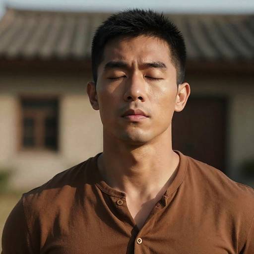 Dynamic Portrait of a Muscular Asian Man