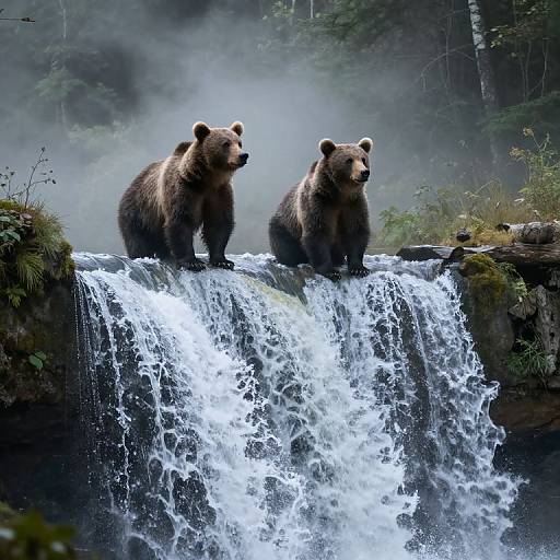 Bears by Misty Waterfall Serenity