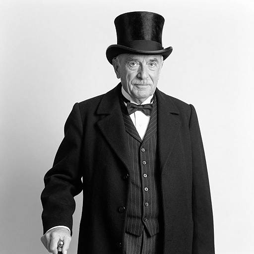 Vintage Portrait of Elderly Man in Top Hat and Cane