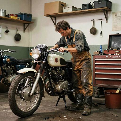 Vintage Motorcycle Workshop Scene