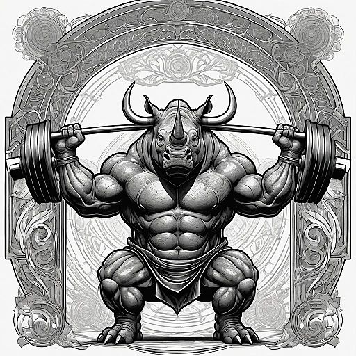 Muscular Rhino Lifting Barbell in Art Nouveau
