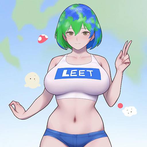 Illustration of Earth-chan, original in the style of Gorgeous mushroom