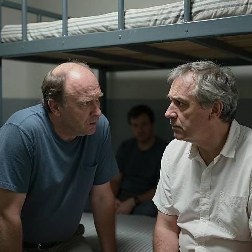 Middle-Aged Men in Dim Prison Cell