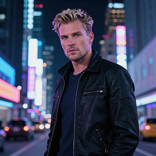 Neon-Lit Portrait of Blond Man