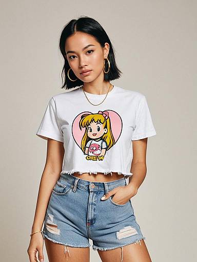 Casual Streetwear Woman in Cropped Tee