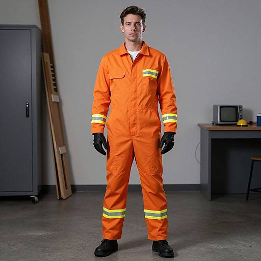 Man in Orange Coverall Costume