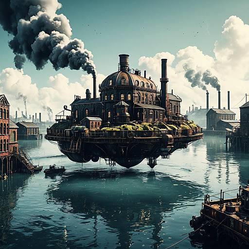 Steampunk Floating Island with Victorian Factories